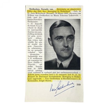 Original WWII Dutch NSB Cornelis van Geelkerken autograph