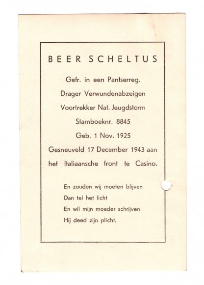 Original WWII Dutch Wehrmacht volunteer death card - Monte Cassino