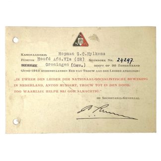 Original WWII Dutch NSB oath of allegiance card
