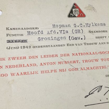 Original WWII Dutch NSB oath of allegiance card