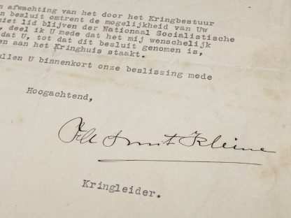 Original WWII Dutch NSB signed letter and business card F. Smit Kleine