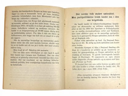 Original WWII Norwegian Nasjonal Samling booklet - Quislings tale i kringkastingen 24. June 1940