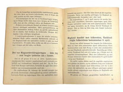 Original WWII Norwegian Nasjonal Samling booklet - Quislings tale i kringkastingen 24. June 1940