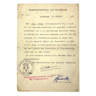 Original WWII German document Oldebroek