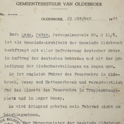 Original WWII German document Oldebroek