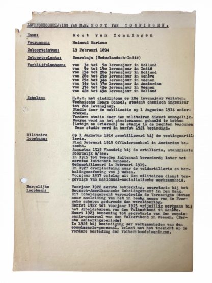 Original WWII Dutch NSB Rost van Tonningen letter and documents