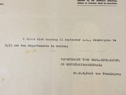 Original WWII Dutch NSB Rost van Tonningen letter and portrait photo