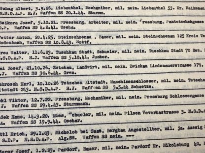 Original WWII German Waffen-SS list with Czech members