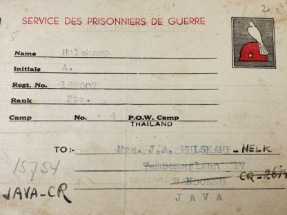 Original WWII Dutch field post card from Dutch POW at the Birma railroad