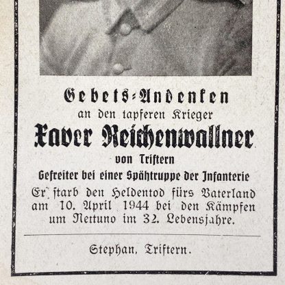 Original WWII German death card - Italy