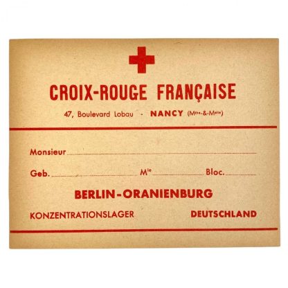 Original WWII French Red Cross label concentration camp Oranienburg