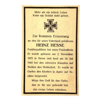 Original WWII German death card - Italy