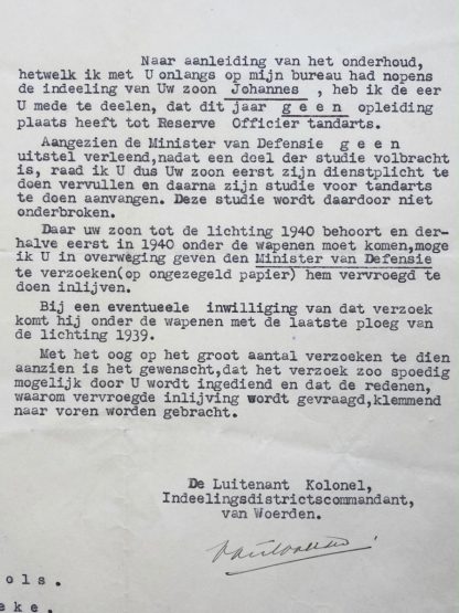 Original Pré 1940 Dutch army document Dentist training - Yerseke/Woerden