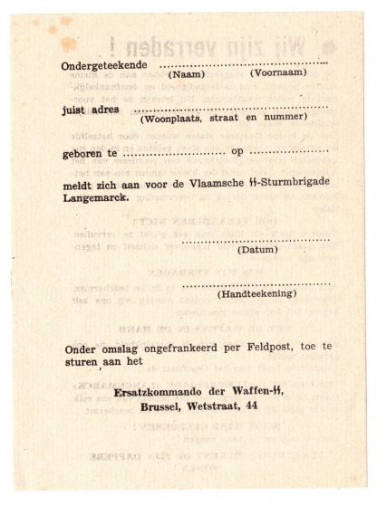 Original WWII Flemish SS-Sturmbrigade Langemarck recruitment flyer