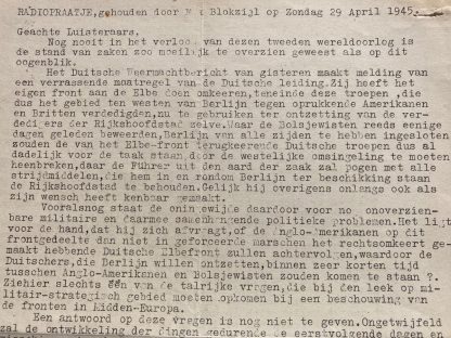 Original WWII Dutch NSB Max Blokzijl radio talk report 29 April 1945