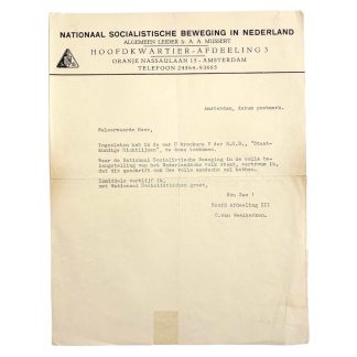 Original WWII Dutch NSB letter Cornelis van Geelkerken