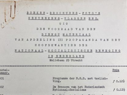 Original WWII Dutch NSB propaganda material inventory list