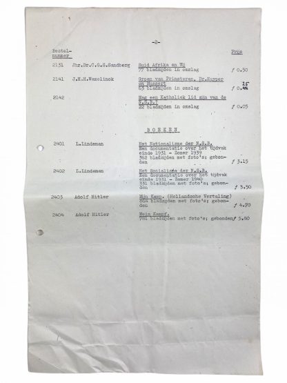 Original WWII Dutch NSB propaganda material inventory list