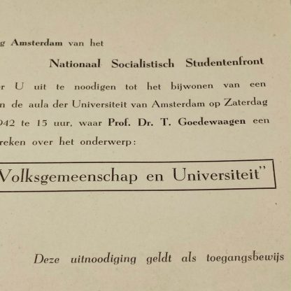 Original WWII Dutch Studentenfront invitation card