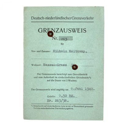 Original WWII German Grenzausweis (Deutschland-Niederlande)