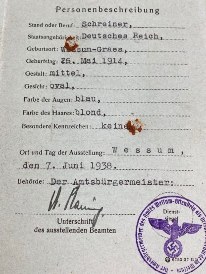 Original WWII German Grenzausweis (Deutschland-Niederlande)