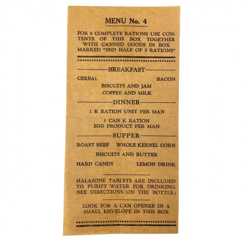 Original WWII US ration menu No.4 - Oorlogsspullen.nl - Militaria shop