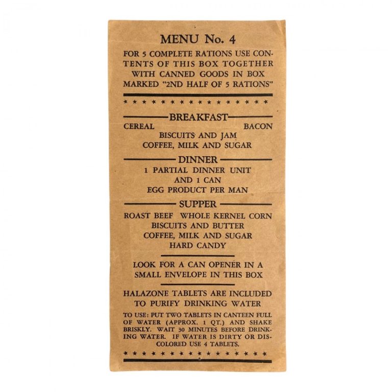 Ww2 Rations Menu Original WWII US ration menu No.4 - Oorlogsspullen.nl - Militaria shop