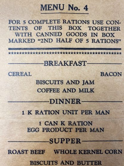 Original WWII US ration menu No.4