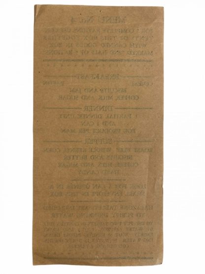Original WWII US ration menu No.4