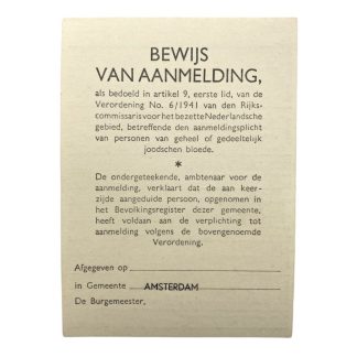 Original WWII Dutch registration card for persons of Jewish origin