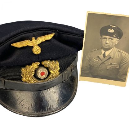 Original WWII German Kriegsmarine visor cap with photos and letter of wearer
