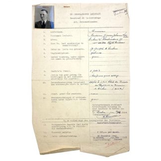 Original WWII Nederlandsche Landstand registration form Arnhem
