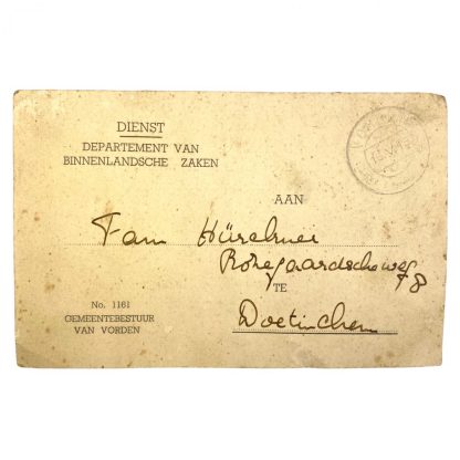 Original WWII Dutch Red Cross POW confirmation card