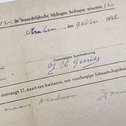 Original WWII Dutch NVD Wach und Schutzdienst registration form Arnhem