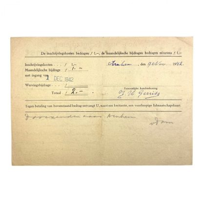 Original WWII Dutch NVD Wach und Schutzdienst registration form Arnhem