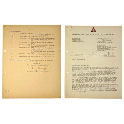 Original WWII Dutch NSB document 'Announcements from the Propaganda leader'