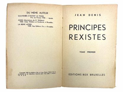 Original WWII Walloon REX collaboration book 'Principes Rexistes'