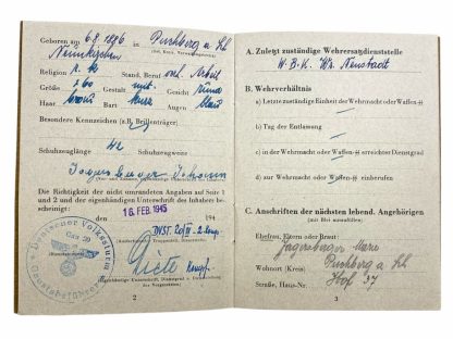 Original WWII German Volkssturm soldbuch Neustadt/Puchberg am Schneeberg