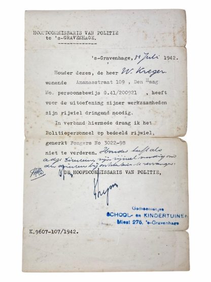 Original WWII Dutch/German documents Den Haag