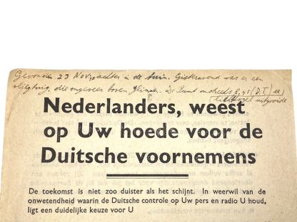 Original WWII Allied dropping leaflet for the Netherlands