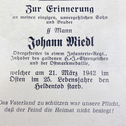 Original WWII German SS-Polizei death card