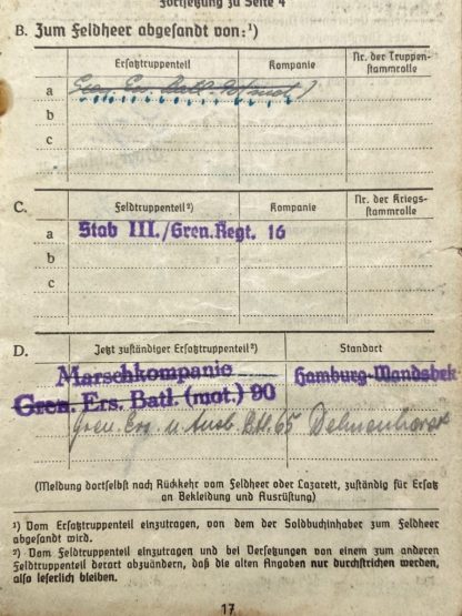 Original WWII German soldbuch - IR 16 (Rotterdam May 1940)