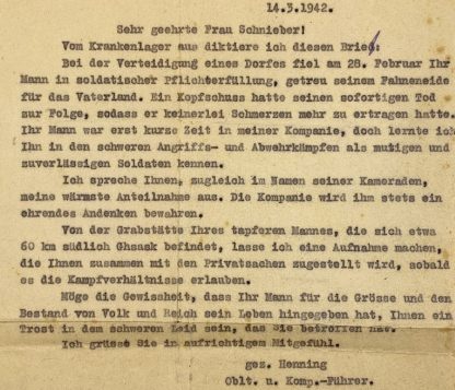 Original WWII German letters 'The death of your husband'