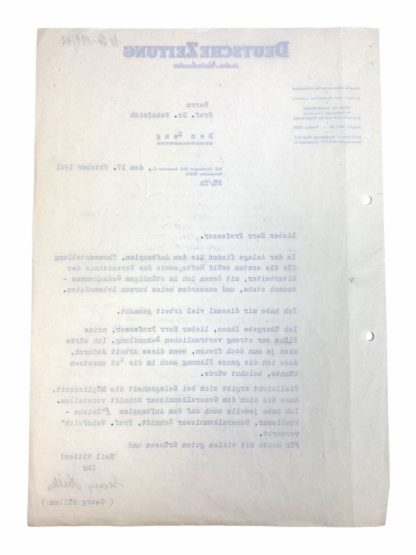 Original WWII German letter 'Deutsche Zeitung in den Niederlanden'