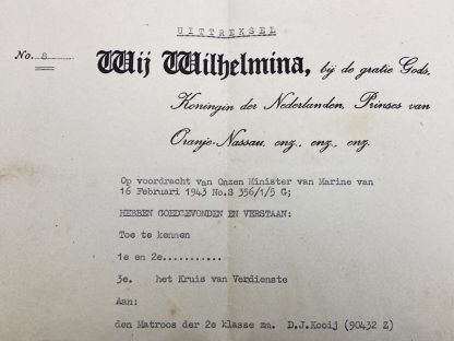 Original WWII Dutch Wilhelmina document ' nomination for cross of merit' London 1943