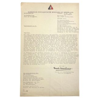 Original WWII Dutch NSB letter Ernst Voorhoeve - NSB & religion