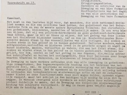 Original WWII Dutch NSB letter Ernst Voorhoeve - NSB & religion