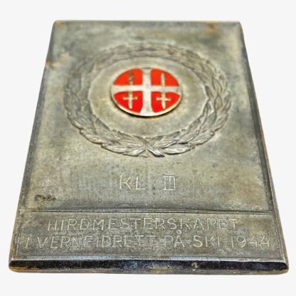 Original WWII Norwegian Nasjonal Samling sports plaque - Ski 3rd prize