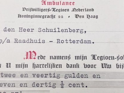 Original WWII Nederlandsche Ambulance donation card 'Vrijwilligers Legioen Nederland'