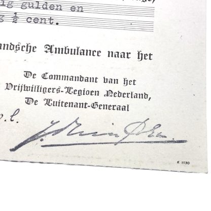 Original WWII Nederlandsche Ambulance donation card 'Vrijwilligers Legioen Nederland'